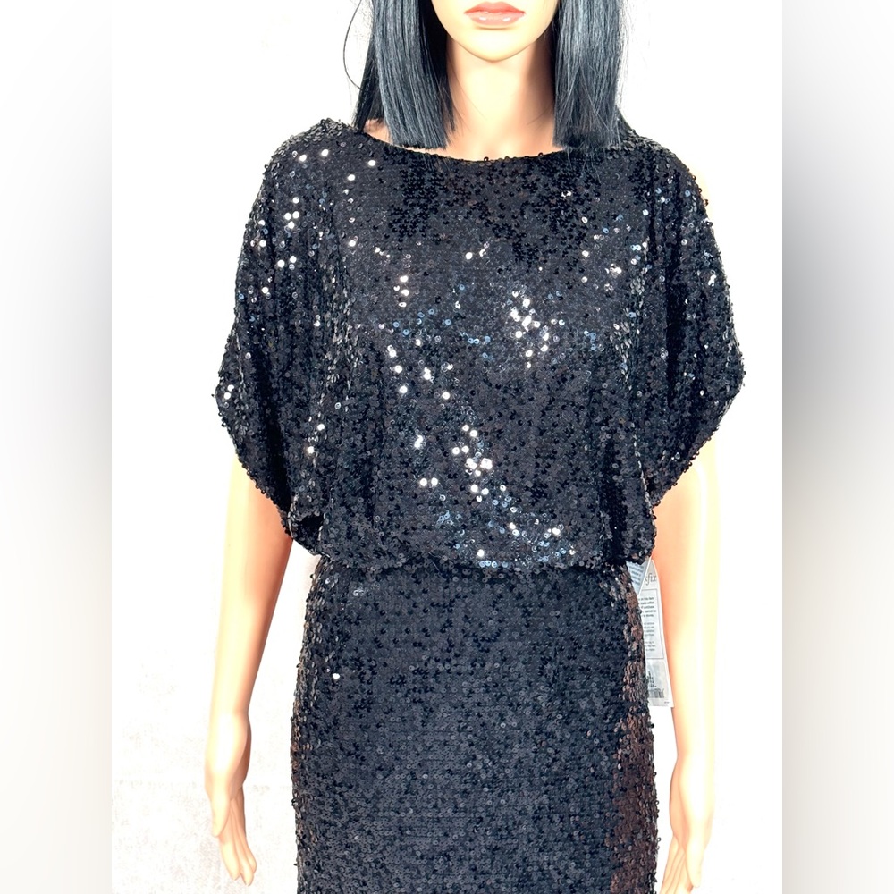 NWT -  Aidan by Aidan Mattox Black Sequin Sheath Mini Dress